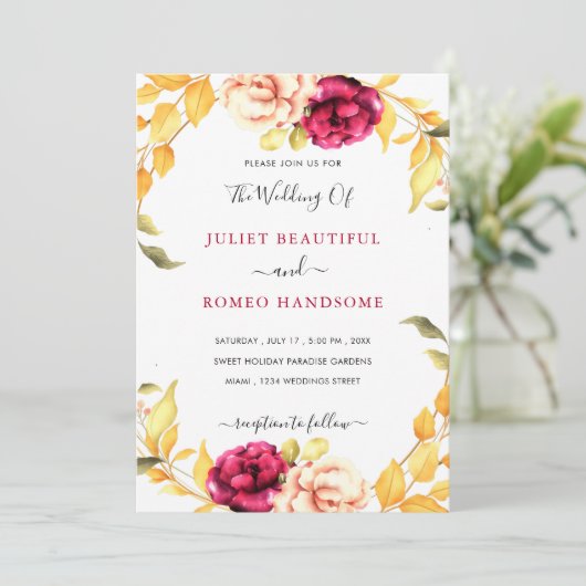 Waterverf Floral Wedding Invitation Kaart (Staand voorkant)