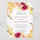 Waterverf Floral Wedding Invitation Kaart (Voorkant / Achterkant)