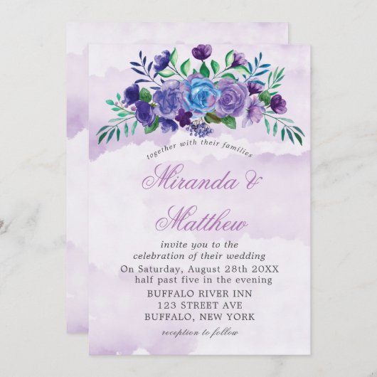 Waterverf Floral Wedding Invitations (Voorkant / Achterkant)