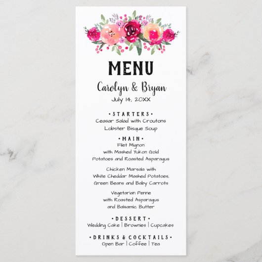 Waterverf Floral Wedding Menu (Voorkant)