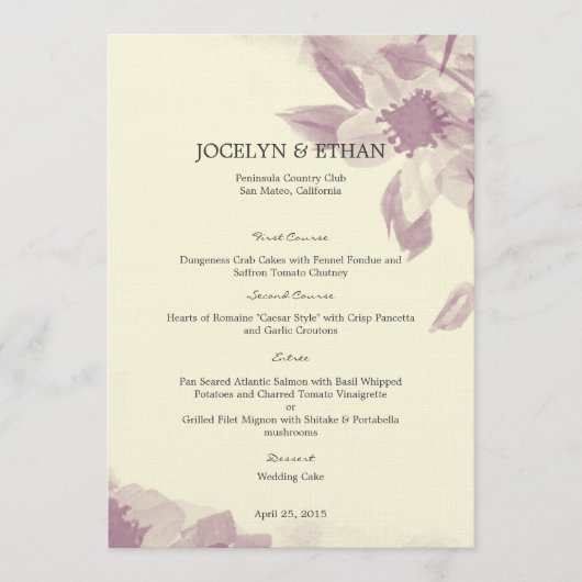 Waterverf Floral Wedding Menu Card (Voorkant)