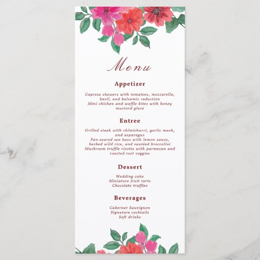 Waterverf Floral Wedding Menus Menu (Voorkant)
