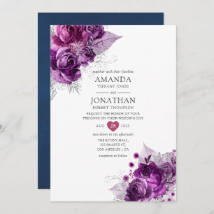 Waterverf Floral Wedding Plum en Navy Kaart