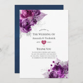Waterverf Floral Wedding Plum en Navy Programma (Voorkant / Achterkant)