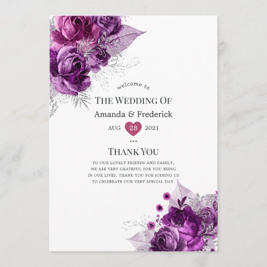 Waterverf Floral Wedding Plum en Navy Programma (Voorkant)
