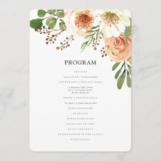 Waterverf Floral Wedding Programma (Voorkant)