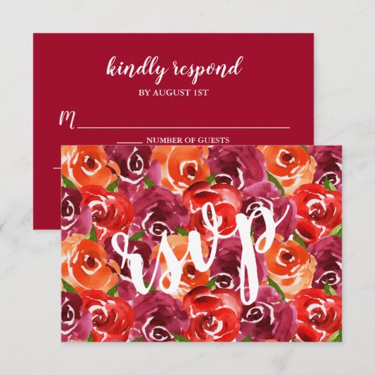 Waterverf Floral Wedding RSVP Kaartje (Voorkant / Achterkant)