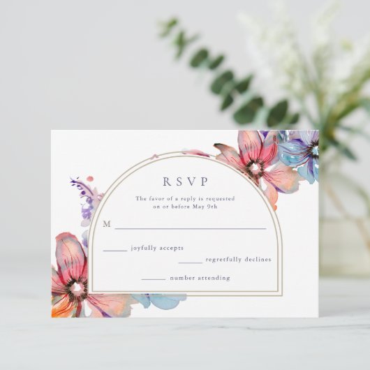 Waterverf Floral Wedding RSVP Kaartje (Staand voorkant)