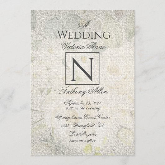 Waterverf Floral Wedding Rustic Monogram Kaart (Voorkant)