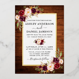 Waterverf Floral Wedding Rustic Wood Gold Folie Uitnodiging