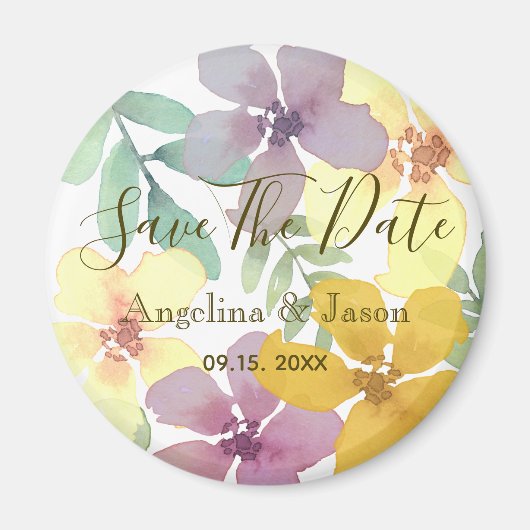 Waterverf Floral Wedding Save the Date Invitation Magneet (Voorkant)