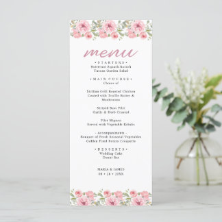 Waterverf Floral Wedding Summer Garden Menu
