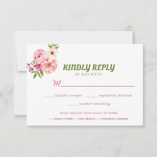 Waterverf Floral Wedding Summer Garden RSVP Kaartje
