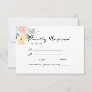 Waterverf Floral Wedding Summer Garden RSVP Kaartje