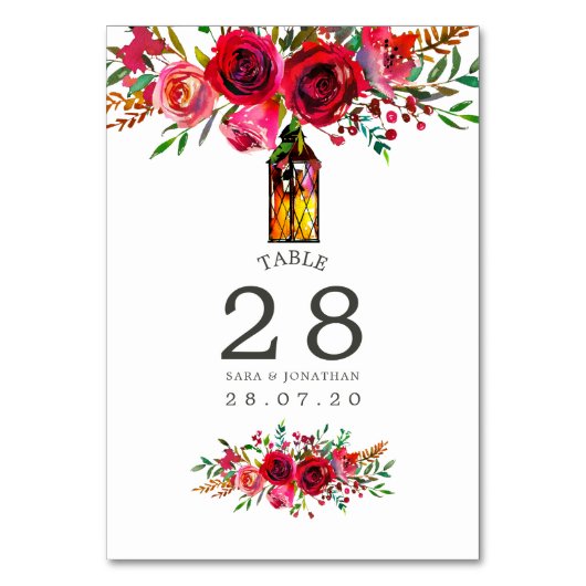 Waterverf Floral Wedding Table Number Kaart (Voorkant)