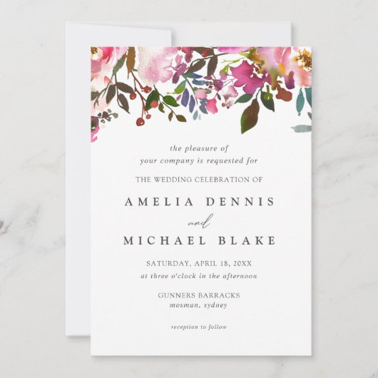 Waterverf Floral Wedding Uitnodiging (Voorkant)