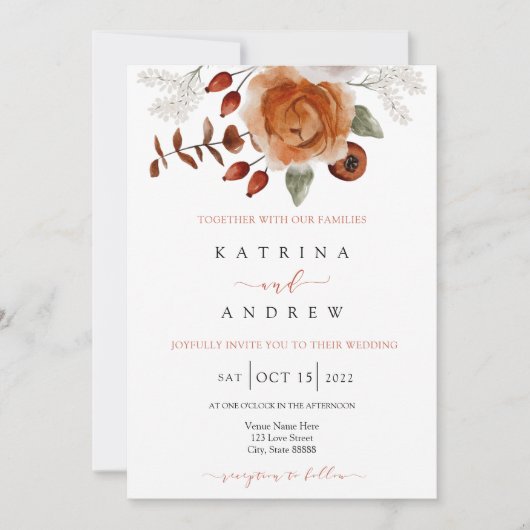 Waterverf Floral Wedding Uitnodiging (Voorkant)