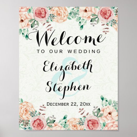 Waterverf Floral Welcome Weddenschap Poster (Voorkant)