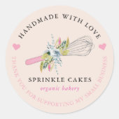 Waterverf Floral Whisk Bakkerij dank u Ronde Sticker (Voorkant)