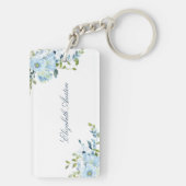 Waterverf Floral White Blue Scriptnaam Sleutelhanger (achterkant)
