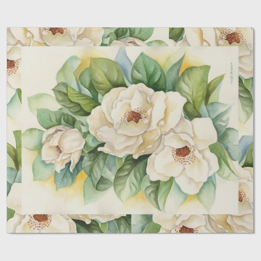 Waterverf Floral White Magnolia Flowers Cadeaupapier (Vlak)