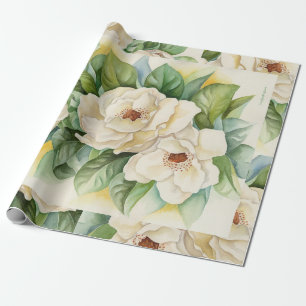 Waterverf  Floral White Magnolia Flowers Cadeaupapier