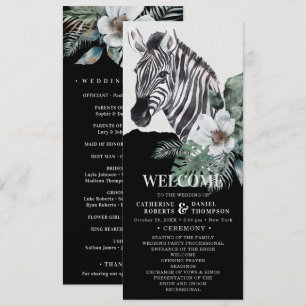 Waterverf Floral Wild Zebra Safari Wedding Programma