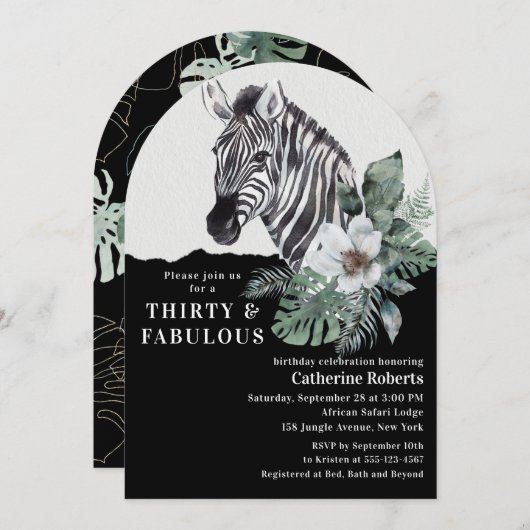 Waterverf Floral Wilde Zebra Dertigendertigste ver Kaart (Voorkant / Achterkant)