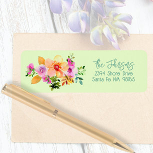 Waterverf Floral Wildflower Boeket Terug Etiket