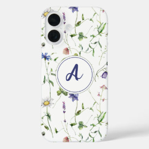 Waterverf Floral Wildflower Pattern Monogram iPhone 16 Hoesje