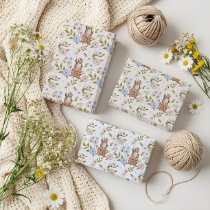 Waterverf Floral Woodland Forest Gebreid Beer Inpakpapier Vel