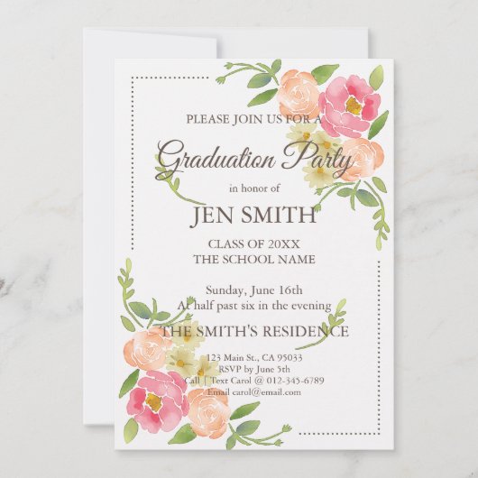 Waterverf Floral Woodsy Afstuderen Invitation Kaart (Voorkant)