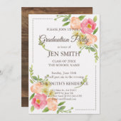 Waterverf Floral Woodsy Afstuderen Invitation Kaart (Voorkant / Achterkant)
