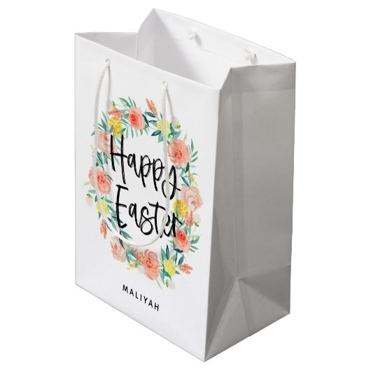 Waterverf Floral Wreate Pasen | Naam Medium Cadeauzakje (Achterkant Gekanteld)