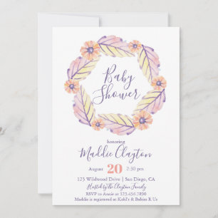Waterverf Floral Wreath Baby shower Invitation Kaart