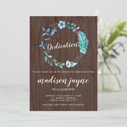 Waterverf Floral Wreath Dedication Rustic Boho Kaart (Staand voorkant)