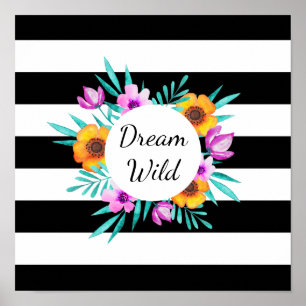Waterverf Floral Wreath "Dream Wild" Citaat Poster