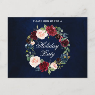 Waterverf Floral Wreath Holiday Party Briefkaart