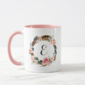 Waterverf Floral Wreath met veren | Monogram Mok (Links)