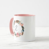 Waterverf Floral Wreath met veren | Monogram Mok (Voorkant links)