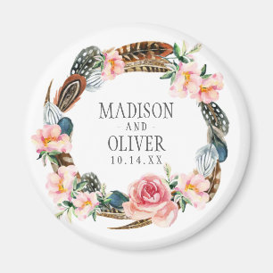 Waterverf Floral Wreath met veren Weddenschap Magneet