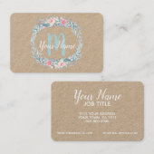 Waterverf Floral Wreath Monogram Initiaal Visitekaartje (Voorkant / Achterkant)