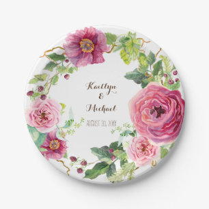 Waterverf Floral Wreath Peony Roos Vrijgezellenfee Papieren Bordje