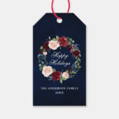 Waterverf Floral Wreath Prettige feestdagen Blue Cadeaulabel (Voorkant)