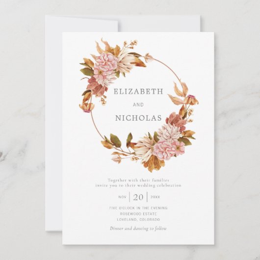 Waterverf Floral  Wreath Wedding Invitatio Kaart (Voorkant)