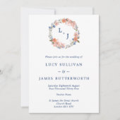 Waterverf Floral Wreath Wedding Invitation Kaart (Voorkant)
