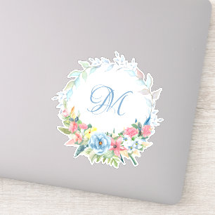 Waterverf Floral Wreator met Monogram Sticker