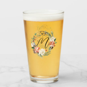 Waterverf Floral Wreator Monogram Kerstmis Glas
