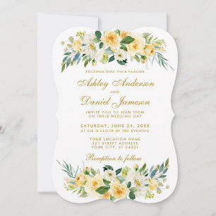 Waterverf Floral Yellow Gold White Wedding Kaart