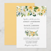 Waterverf Floral Yellow Greenery Wedding Kaart (Voorkant / Achterkant)